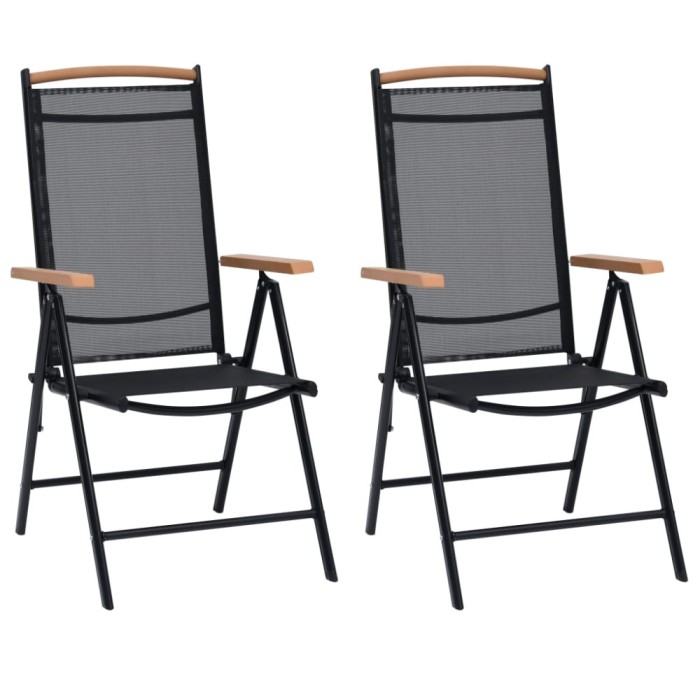 Gossi scaune pliante de gradina, 2 buc., negru, aluminiu si textilena