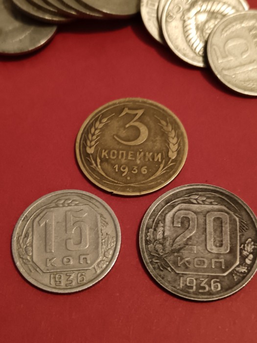 3 + 15 + 20 copeici 1936 + Lot 25 monede de 15 copeici 1961 + 1962 [poze]. Discount conform descriere [10 - 20 %. Vezi dwescrierea.].