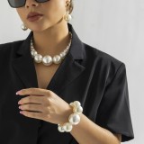 Set Colier și Brățară Retro Franțuzesc cu Perle Imitație, Supradimensionat