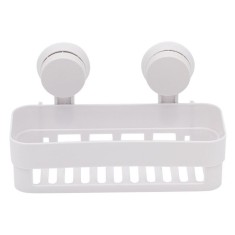 Suport baie tip raft pentru accesorii baie, Nebunici, plastic, alb, 26x11x7 cm, prindere cu ventuze