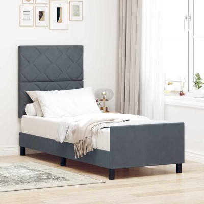 vidaXL Cadru de pat cu headboard Gri &amp;icirc;nchis 80 x 200 cm Catifea 3344970 foto