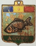 CY - Insigna "AGVPS (Asociatia Generala a Vanatorilor si Pescarilor Sportivi)" RSR comunism / incompleta (lipsa prindere) RARA chiar si asa