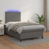 Cumpara ieftin Pat cu arcuri, saltea și LED, gri, 120x200 cm, piele ecologică