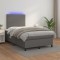 vidaXL Pat cu arcuri, saltea și LED, gri, 120x200 cm, piele ecologică 3135817