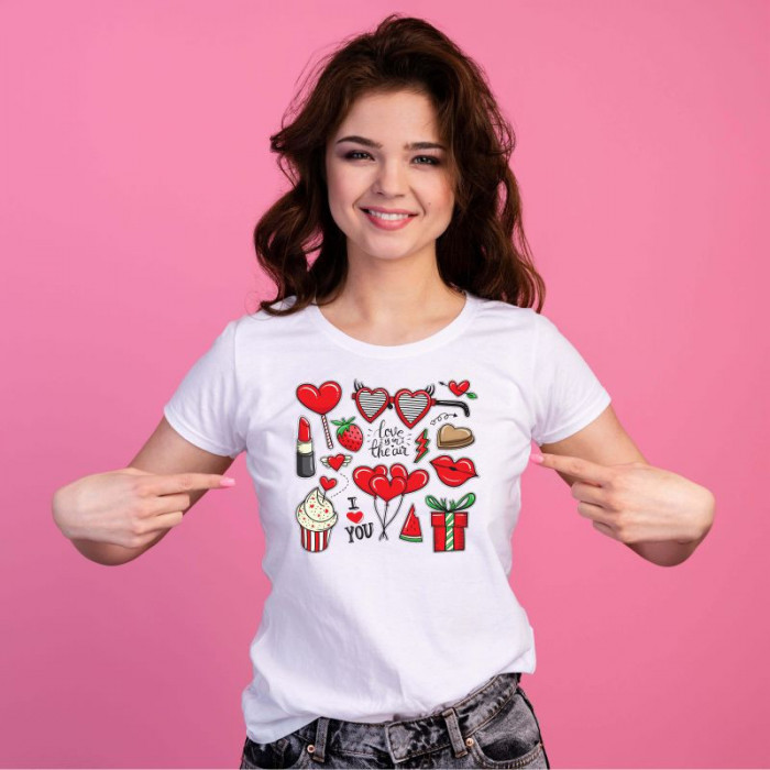 Tricou personalizat dama &quot;Love is in the air&quot;, Alb, Marime M