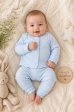 Set bebelusi din 2 piese bumbac rib &ndash; Bluza cu capse si pantaloni, culoare bleu