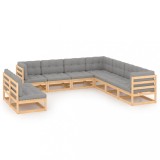 Cumpara ieftin Set mobilier grădină cu perne, 9 piese, lemn masiv de pin