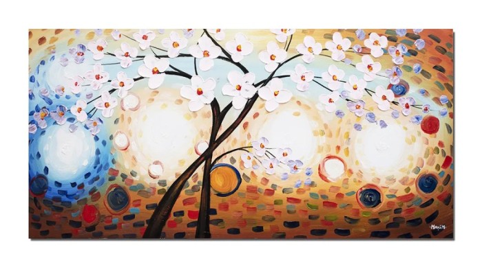 Tablou modern pictat manual, Copacul vietii, 120x60cm ulei pe panza in relief, superb