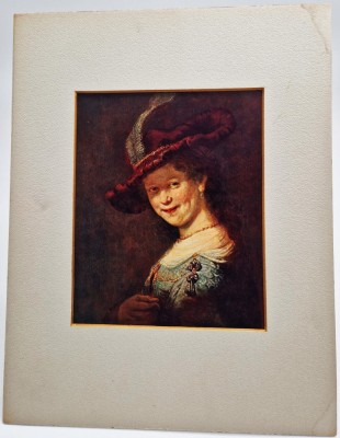 vtg Art Print din 1903 REMBRANDT Saskia Care rade _ Mari Maestri, nr. 123 foto