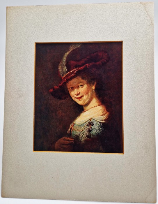 vtg Art Print din 1903 REMBRANDT Saskia Care rade _ Mari Maestri, nr. 123
