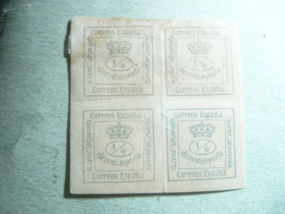Serie 1 valoare Spania 1873 4/4c formata din 4 piese 1/4c ,nestampilat , pliat foto