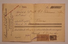Chitanță bancară 1912 &ndash; Banca de Credit Rom&acirc;n, București &ndash; timbre fiscale &ndash; Dr. Tătaranu