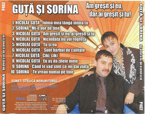 CD Nicolae Guță Și Sorina ‎– Am Gresit Si Eu Dar Ai Si Tu!, original | Okazii.ro