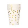Set 10 pahare, flippy, imprimeu cu buline, din carton, 250 ml, 7.5 x 8.5 x 5.2 cm, auriu