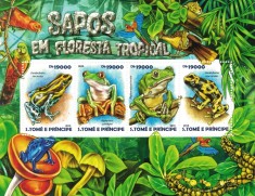 S. TOME E PRINCIPE 2015 - Fauna tropicala, amfibieni/ set complet - colita + bloc MNH ( 2 imagini)
