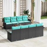 vidaXL Set de canapele pentru grădină 9 pcs Negru și Turcoaz poliratan 3355974