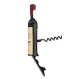 Deschizator de sticle cu tirbuson, forma de sticla de vin, 12 cm, negru, metal, cu magnet, CMCLASS