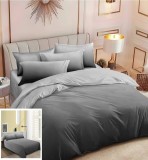 Cumpara ieftin Lenjerie Pat Bumbac Gri 4 Piese (200x230)cm Cearceaf 240x250cm, Fete Perna 55x75cm &amp; 70x70cm