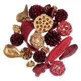 Potpourri Decorativ Crăciun, 200g, Culori Roșu și Auriu, Conuri, Frunze, Sfere și Pomușoare, Oem