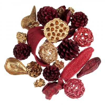 Potpourri Decorativ Crăciun, 200g, Culori Roșu și Auriu, Conuri, Frunze, Sfere și Pomușoare foto
