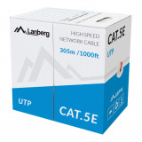 Cumpara ieftin Rola cablu UTP, Lanberg 42762, cat.5e, lungime 305m, AWG 24, 100 MHz, solid CCA, ethernet, rosie