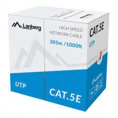 Rola cablu UTP, Lanberg 42762, cat.5e, lungime 305m, AWG 24, 100 MHz, solid CCA, ethernet, rosie