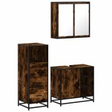 Cumpara ieftin Set mobilier de baie, 3 piese, stejar fumuriu, lemn prelucrat