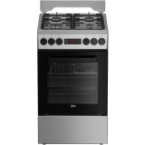 Aragaz Beko FSMT52320DXON, Mixt, 4 arzatoare, Aprindere electrica, 8 Functii, Grill, Rotisor, Clasa A, 50 cm, Inox
