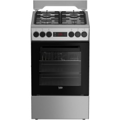 Aragaz Beko FSMT52320DXON, Mixt, 4 arzatoare, Aprindere electrica, 8 Functii, Grill, Rotisor, Clasa A, 50 cm, Inox