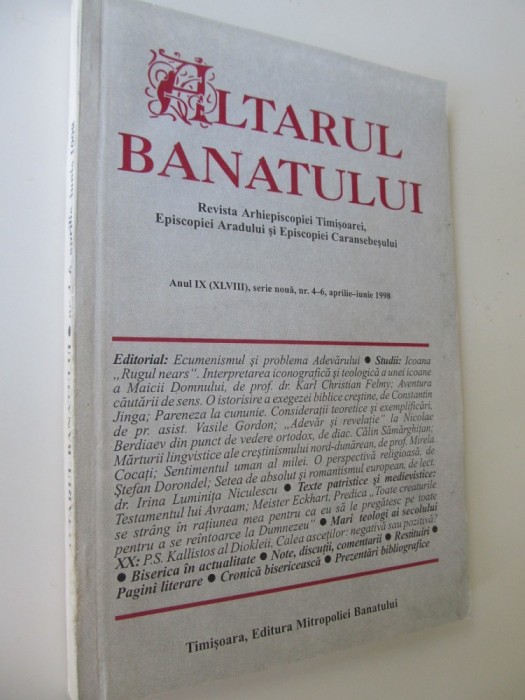 Revista Altarul Banatului nr. 4-6 / 1998 - Revista Arhiepiscopiei Timisoarei , Episcopiei Aradului si Episcopiei Caransebesului