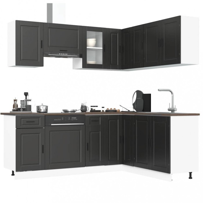 Set dulap de bucătărie 11 piese &bdquo;Porto&rdquo; lemn negru prelucrat