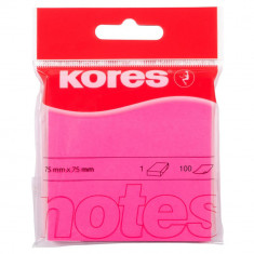 Notite Adezive Kores, 100 File, 75x75 mm, Roz Neon, Bloc Notes, Sticky Notes, Post-it, Post-it-uri, Bloc de Hartie, Notite pentru Birou, Notite Adeziv