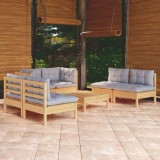 Cumpara ieftin Set mobilier grădină cu perne gri, 7 piese, lemn masiv de pin