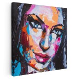 Tablou portret pictura in ulei femeie, multicolor 1394 Tablou canvas pe panza CU RAMA 100x100 cm