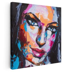 Tablou portret pictura in ulei femeie, multicolor 1394 Tablou canvas pe panza CU RAMA 30x30 cm