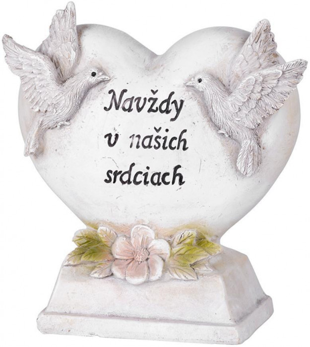 MagicHome decorare, Inimă cu porumbei, din polirosin, pentru morm&acirc;nt, 16x7x16,5 cm, pachet de 2 bucăți
