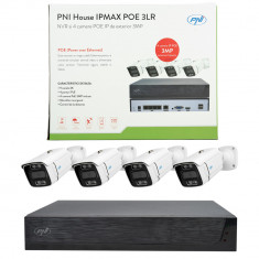Resigilat : Kit supraveghere video PNI House IPMAX POE 3LR, NVR cu 4 porturi POE s