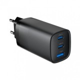 ALIMENTATOR retea 220V GEMBIRD, universal, 2 x USB Type-C 3.25A PD 65W, 1 x USB-A 3.0 maxim 2.25A QC 27W, negru, &quot;TA-UC-PDQC65-01-BK&quot; (timbru verde 0.
