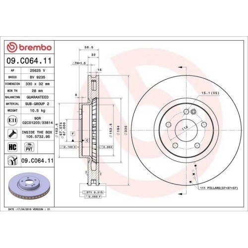 Set disc frana Mercedes V-Class (W447) 03.14-, Vito Box (W447) 10.14-, Vito Mixto Extended Double Cabine Truck (W447) 10.14-, Vito Tourer (W447) 10.1