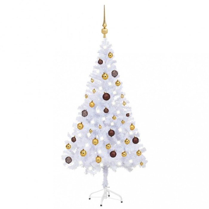 Brad de Crăciun pre-iluminat cu globuri, 120 cm, 230 ramuri