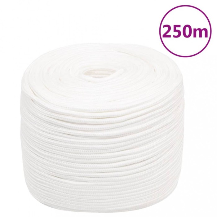 vidaXL Fr&acirc;nghie de barcă, alb complet, 10 mm, 250 m, polipropilenă
