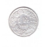 Moneda Elvetia 1 franc 1887, circulata, uzata, Europa, Argint
