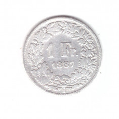 Moneda Elvetia 1 franc 1887, circulata, uzata