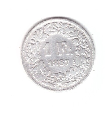 Moneda Elvetia 1 franc 1887, circulata, uzata foto
