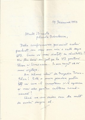 A4023N Constantin Turcu, scrisoare olografă către preot Constantin Bobulescu, 1953 foto