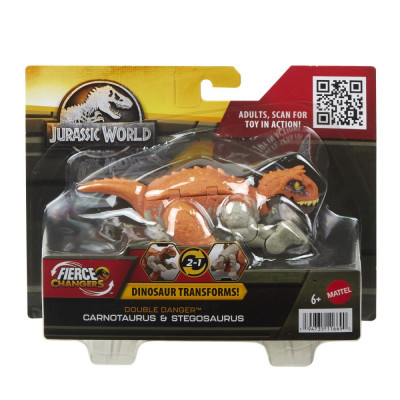 JURASSIC WORLD FIERCE CHANGERS DOUBLE DANGER DINOZAUR TRANSFORMABIL CARNOTAURUS SI STEGOSAURUS foto