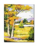 Tablou pictat manual, Peisaj din natura, calmitate, 40x30cm ulei pe panza, Constantin Feraru