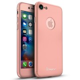 Husa iPhone 7 Ipaky 360 Full Cover Roz Auriu + Folie Sticla Securizata, Protectie Completa, Anti-soc, Anti-amprenta