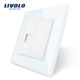 Cumpara ieftin Priza telefon simpla Livolo alba cu rama din sticla eleganta