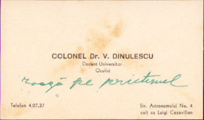 HST A2263 Carte vizita colonel (ulterior general) dr V Dinulescu foto